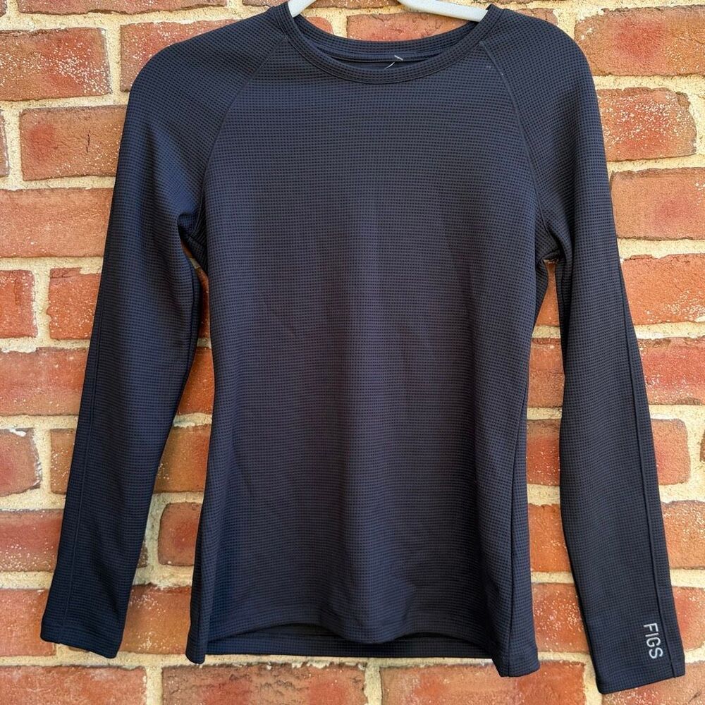 FIGS Waffle Knit Underscrub Crew Neck Black Womens M NEW - Picture 2 of 13